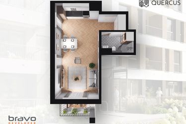 Rzut - Mieszkanie na sprzedaż 1 pokój o powierzchni 31,84 m² - numer B2.32 w Quercus