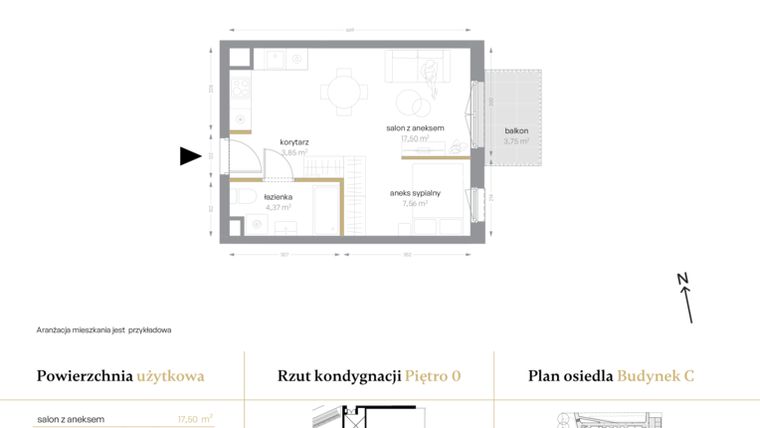 Rzut - Mieszkanie na sprzedaż 1 pokój o powierzchni 33,28 m² - numer C/06 w Królowej Jadwigi