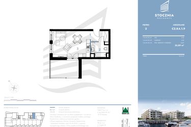 Rzut - Mieszkanie na sprzedaż 1 pokój o powierzchni 33,89 m² - numer C2.K4.1.9 w Stocznia Residence