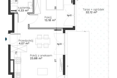 Rzut - Mieszkanie na sprzedaż 2 pokoje o powierzchni 45,46 m² - numer C-6 w Destino