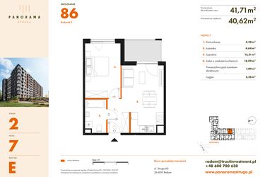 Rzut - Mieszkanie na sprzedaż 2 pokoje o powierzchni 41,71 m² - numer E86 w Panorama Struga