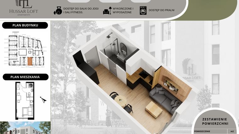 Rzut - Mieszkanie na sprzedaż 1 pokój o powierzchni 19,12 m² - numer 4 w Hussar Loft - Apartamenty inwestycyjne