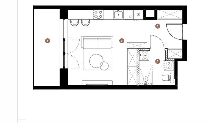 Rzut - Mieszkanie na sprzedaż 1 pokój o powierzchni 29,59 m² - numer 2.04.14 w Katowicka Residence