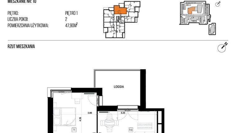 Rzut - Mieszkanie na sprzedaż 2 pokoje o powierzchni 47,9 m² - numer 22J/10 w NATURAMA II