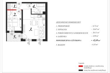 Rzut - Mieszkanie na sprzedaż 2 pokoje o powierzchni 42,49 m² - numer 8 w Enklawa Milanówek