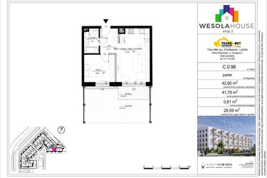 Rzut - Mieszkanie na sprzedaż 2 pokoje o powierzchni 41,79 m² - numer C.0.96 w Wesoła House Etap II