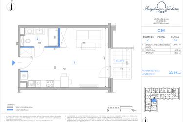 Rzut - Mieszkanie na sprzedaż 1 pokój o powierzchni 33,78 m² - numer C301 w Rezydencja Niechorze II
