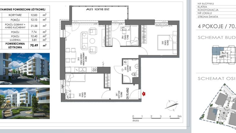 Rzut - Mieszkanie na sprzedaż 4 pokoje o powierzchni 71,89 m² - numer D9 w Osiedle Lawendowe