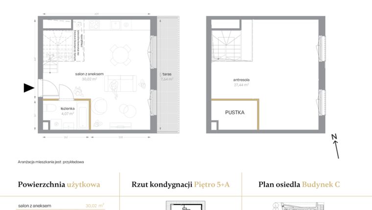Rzut - Mieszkanie na sprzedaż 1 pokój o powierzchni 61,53 m² - numer C/61 w Królowej Jadwigi