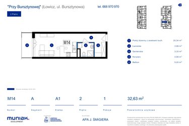 Rzut - Mieszkanie na sprzedaż 1 pokój o powierzchni 32,63 m² - numer 14A w Przy Bursztynowej