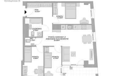 Rzut - Mieszkanie na sprzedaż 4 pokoje o powierzchni 75,65 m² - numer CP/R7/95 w Centralpark