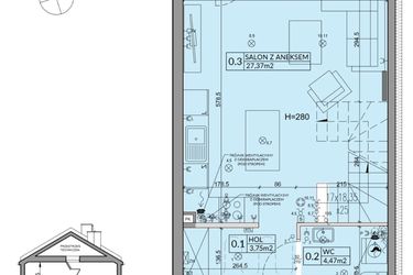 Rzut - Dom na sprzedaż 3 pokoje o powierzchni 72,53 m² - numer 60A w Nova Magdalenka 7 etap IV-VI