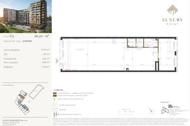 Rzut - Lokal użytkowy na sprzedaż 1 pokój o powierzchni 96,2 m² - numer LU3 w LUXURY POINT