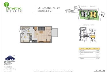Rzut - Mieszkanie na sprzedaż 1 pokój o powierzchni 30,89 m² - numer 27 w Smętna Garden