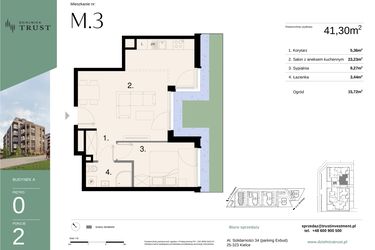 Rzut - Mieszkanie na sprzedaż 2 pokoje o powierzchni 41,3 m² - numer A - M.3 w Dzielnica Trust
