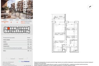 Rzut - Mieszkanie na sprzedaż 2 pokoje o powierzchni 37,63 m² - numer B4 w Symfonia - Chodkiewicza 9