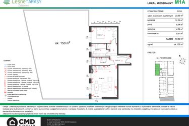Rzut - Mieszkanie na sprzedaż 3 pokoje o powierzchni 57,62 m² - numer M1A w Leśne Tarasy etap IIIA