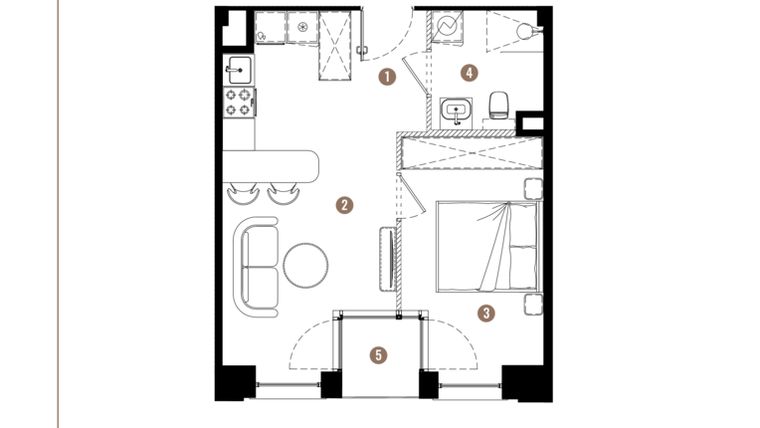 Rzut - Mieszkanie na sprzedaż 2 pokoje o powierzchni 36,31 m² - numer E.01.09 w Apartamenty Reytana bud. E