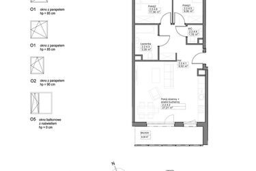 Rzut - Mieszkanie na sprzedaż 3 pokoje o powierzchni 64,21 m² - numer B.2.2.4 w Optima VIII