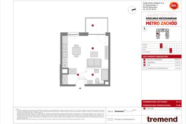 Rzut - Mieszkanie na sprzedaż 1 pokój o powierzchni 27,86 m² - numer A.49 w Dzielnica Mieszkaniowa Metro Zachód - etap 8.1