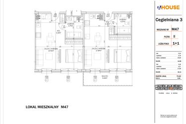 Rzut - Mieszkanie na sprzedaż 4 pokoje o powierzchni 70,43 m² - numer 47 w Osiedle StaLove etap I