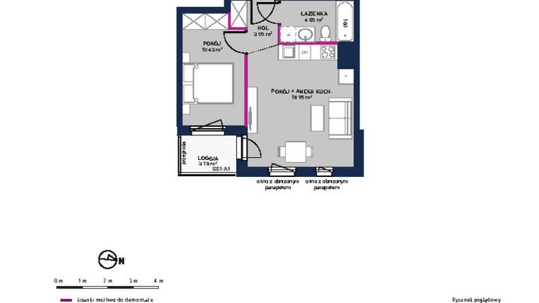 Rzut - Mieszkanie na sprzedaż 2 pokoje o powierzchni 37,08 m² - numer 93 w Moja Północna Etap III