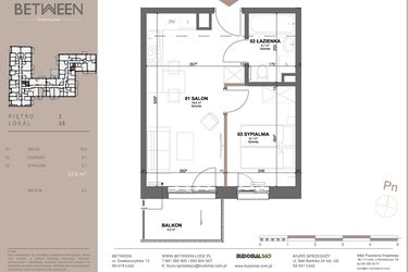 Rzut - Mieszkanie na sprzedaż 2 pokoje o powierzchni 32,6 m² - numer 13 w BETWEEN