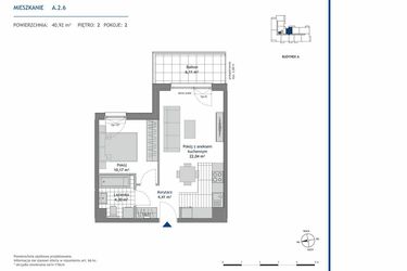 Rzut - Mieszkanie na sprzedaż 2 pokoje o powierzchni 40,92 m² - numer A.2.6 w Linea bud. A