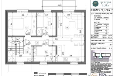 Rzut - Mieszkanie na sprzedaż 3 pokoje o powierzchni 57,66 m² - numer C2/2 w Spokojna Wólka etap IV