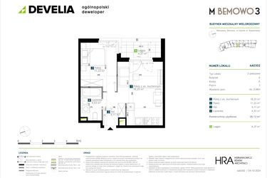 Rzut - Mieszkanie na sprzedaż 2 pokoje o powierzchni 38,12 m² - numer AA0302 w M Bemowo