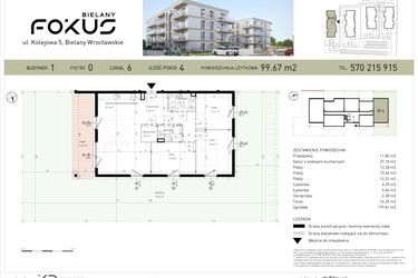 Rzut - Mieszkanie na sprzedaż 4 pokoje o powierzchni 99,67 m² - numer B1-6 w Fokus Bielany