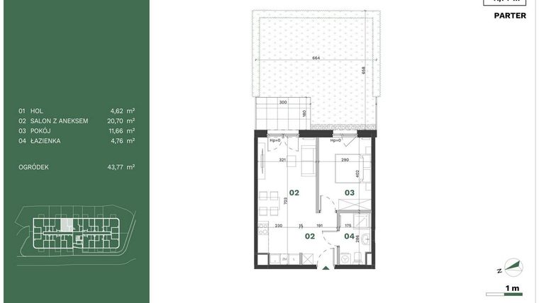 Rzut - Mieszkanie na sprzedaż 2 pokoje o powierzchni 41,74 m² - numer 6 w Przewóz Solar Garden