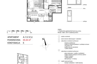 Rzut - Mieszkanie na sprzedaż 2 pokoje o powierzchni 35,24 m² - numer A.1.5.12U w Mikołajki Apartamenty