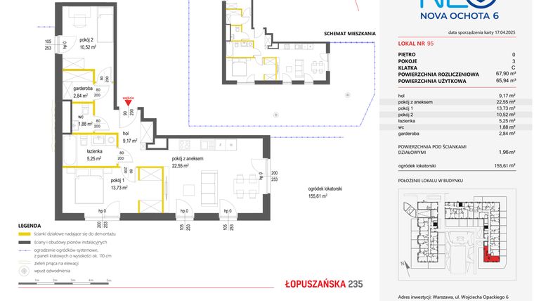 Rzut - Mieszkanie na sprzedaż 2 pokoje o powierzchni 67,9 m² - numer 95 w Neo Nova Ochota 6