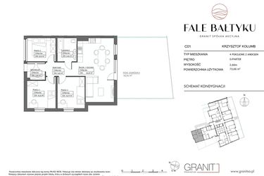 Rzut - Mieszkanie na sprzedaż 4 pokoje o powierzchni 70,66 m² - numer FB-129-C01 w Fale Bałtyku Kolumb C