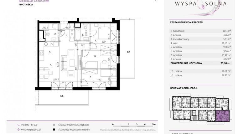 Rzut - Mieszkanie na sprzedaż 4 pokoje o powierzchni 73,71 m² - numer A2.9 w Wyspa Solna Etap III, budynek A