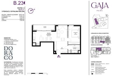Rzut - Mieszkanie na sprzedaż 2 pokoje o powierzchni 58,55 m² - numer B.23 w Gaja Park