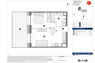 Rzut - Mieszkanie na sprzedaż 2 pokoje o powierzchni 35,35 m² - numer 2 w Przystanek Prądnik