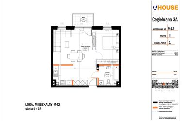 Rzut - Mieszkanie na sprzedaż 1 pokój o powierzchni 54,1 m² - numer 42 w Osiedle StaLove etap II