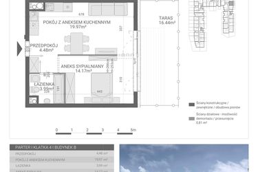 Rzut - Mieszkanie na sprzedaż 2 pokoje o powierzchni 42,61 m² - numer 80. w Osiedle Parkowa etap B