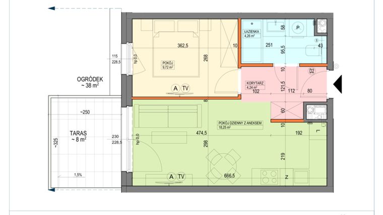 Rzut - Mieszkanie na sprzedaż 2 pokoje o powierzchni 36,47 m² - numer B1.0.03.2a w Junique I.II