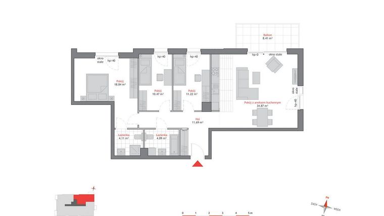 Rzut - Mieszkanie na sprzedaż 4 pokoje o powierzchni 96,06 m² - numer A1.1.1 w Atrium Oliva