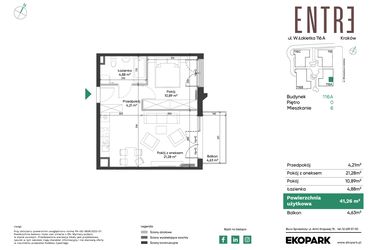 Rzut - Mieszkanie na sprzedaż 2 pokoje o powierzchni 41,26 m² - numer 116A-M06 w Entre