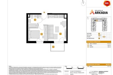Rzut - Mieszkanie na sprzedaż 2 pokoje o powierzchni 29,94 m² - numer B1.46 w Osiedle Arkadia etap 2
