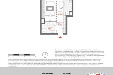 Rzut - Mieszkanie na sprzedaż 1 pokój o powierzchni 33,32 m² - numer F.01.01 w Pierwsza Dzielnica - etap III