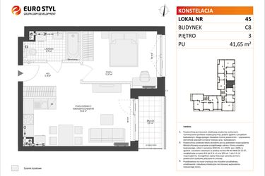 Rzut - Mieszkanie na sprzedaż 2 pokoje o powierzchni 41,65 m² - numer C8.45 w Konstelacja etap IV