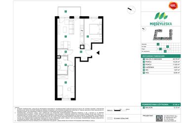 Rzut - Mieszkanie na sprzedaż 3 pokoje o powierzchni 57,96 m² - numer 101 w Osiedle Międzyleska - etap II