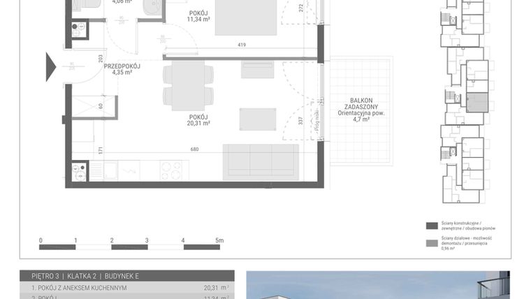 Rzut - Mieszkanie na sprzedaż 2 pokoje o powierzchni 40,06 m² - numer 39 w Monsa bud. E