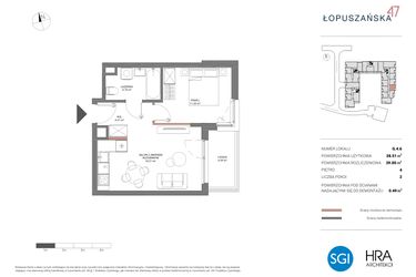 Rzut - Mieszkanie na sprzedaż 2 pokoje o powierzchni 39 m² - numer G.4.6 w Łopuszańska 47 - etap 2