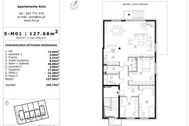 Rzut - Mieszkanie na sprzedaż 4 pokoje o powierzchni 127,68 m² - numer 5-m01 w Apartamenty Anin